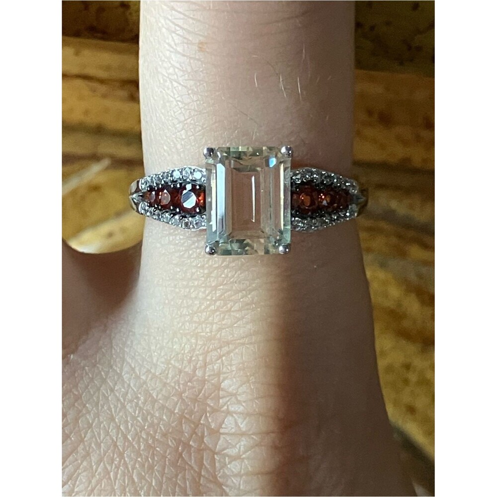 Yellow Labradorite Red Garnet Sterling Silver Ring Size 9